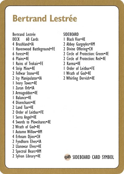 1996 Bertrand Lestree Decklist Card