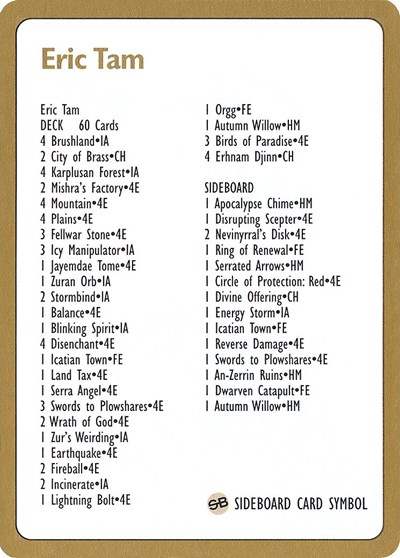 1996 Eric Tam Decklist Card