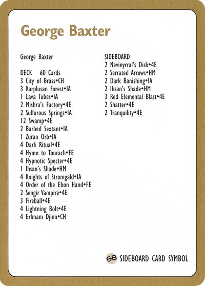 1996 George Baxter Decklist Card
