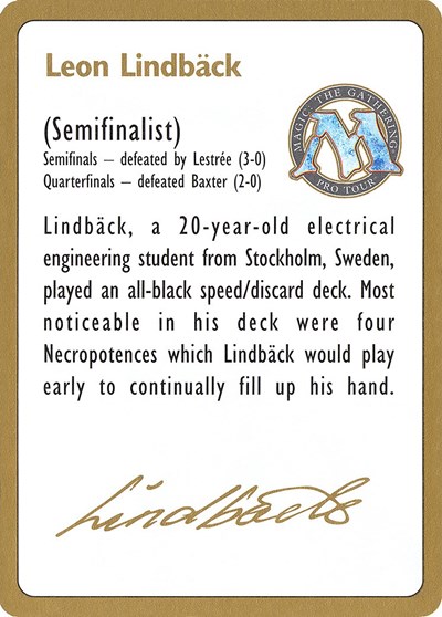 1996 Leon Lindback Biography Card