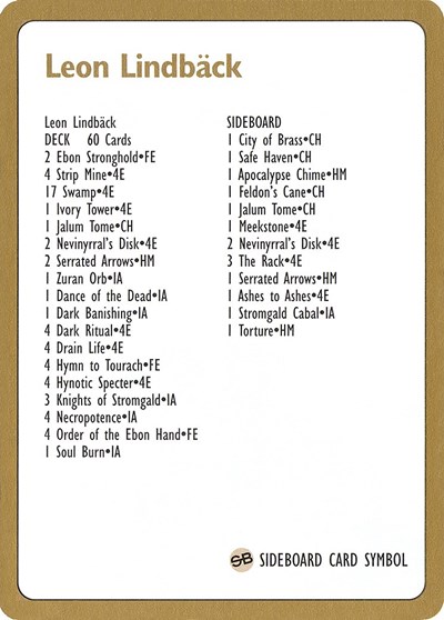 1996 Leon Lindback Decklist Card