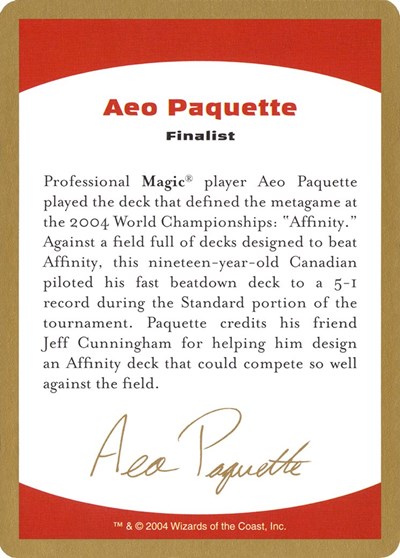 2004 Aeo Paquette Biography Card