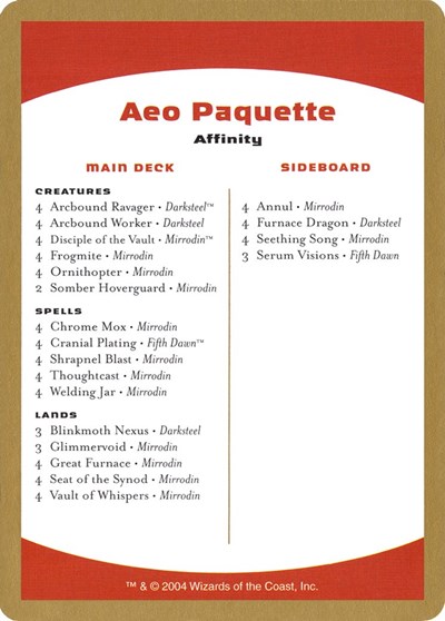2004 Aeo Paquette Decklist Card