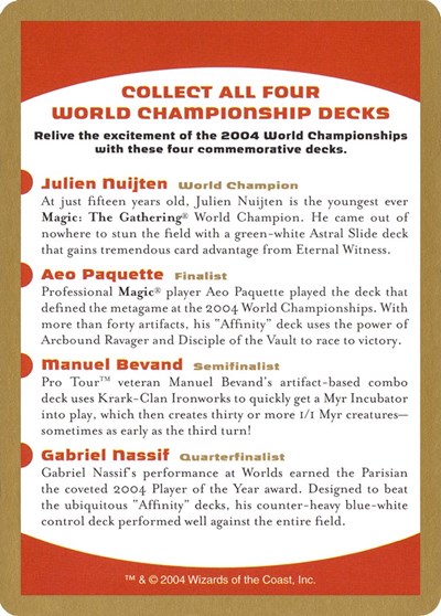 2004 World Championship Advertisement Card
