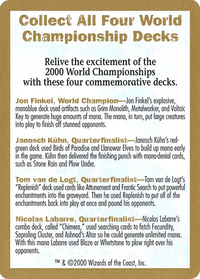 2000 World Championship Advertisement Card