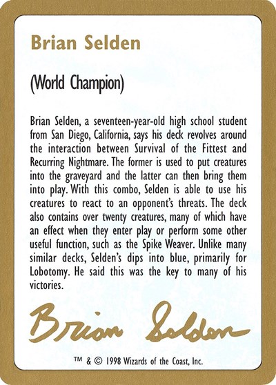 1998 Brian Selden Biography Card