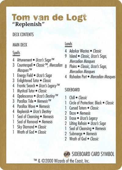 2000 Tom van de Logt Decklist Card