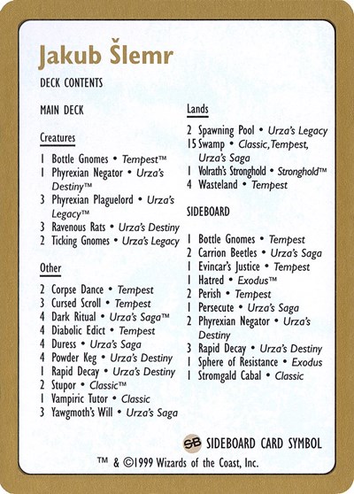1999 Jakub Slemr Decklist Card