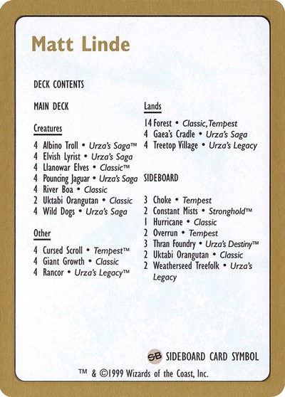 1999 Matt Linde Decklist Card