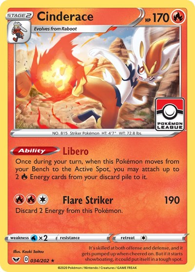 Cinderace - 034/202 (Pokemon League)