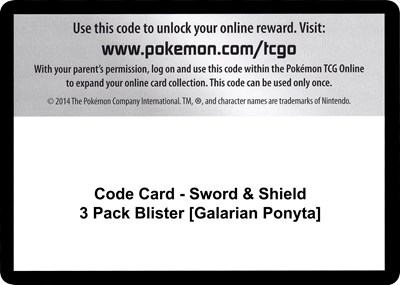 Code Card - Sword & Shield 3 Pack Blister [Galarian Ponyta]