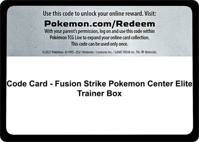 Code Card - Fusion Strike Pokemon Center Elite Trainer Box