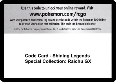 Code Card - Shining Legends Special Collection: Raichu GX
