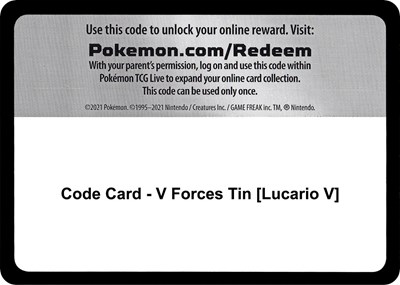 Code Card - V Forces Tin [Lucario V]