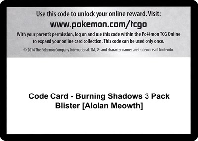 Code Card - Burning Shadows 3 Pack Blister [Alolan Meowth]