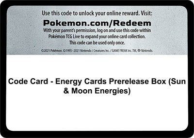 Code Card - Energy Cards Prerelease Box (Sun & Moon Energies)