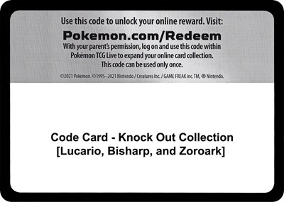 Code Card - Knock Out Collection [Lucario, Bisharp, and Zoroark]