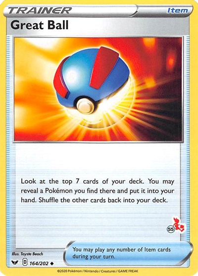 Great Ball - 164/202 (#55 Cinderace Stamped)