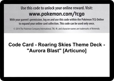Code Card - Roaring Skies Theme Deck - "Aurora Blast" [Articuno]