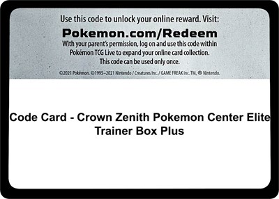 Code Card - Crown Zenith Pokemon Center Elite Trainer Box Plus