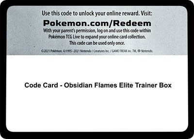 Code Card - Obsidian Flames Elite Trainer Box