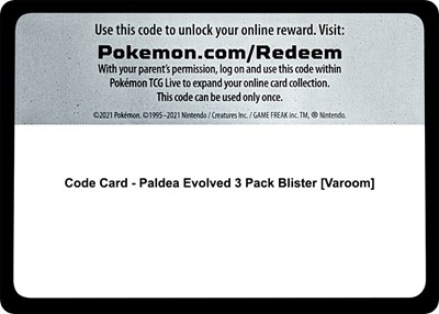 Code Card - Paldea Evolved 3 Pack Blister [Varoom]