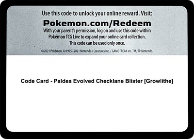 Code Card - Paldea Evolved Checklane Blister [Growlithe]