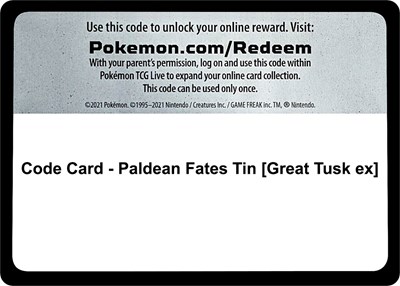 Code Card - Paldean Fates Tin [Great Tusk ex]