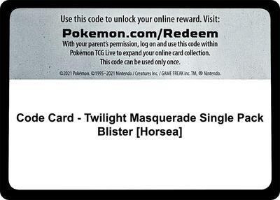 Code Card - Twilight Masquerade Single Pack Blister [Horsea]