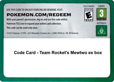 Code Card - Team Rocket’s mewtwo ex box