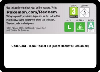 Code Card - Team Rocket Tin [Team Rocket's Persian ex]